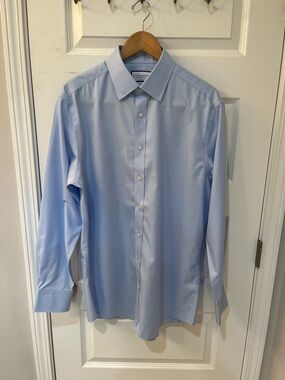 Charles Tyrwhitt Dress Shirt Mens 16.5/35 Blue Slim Fit Non-Iron Cotton Classic